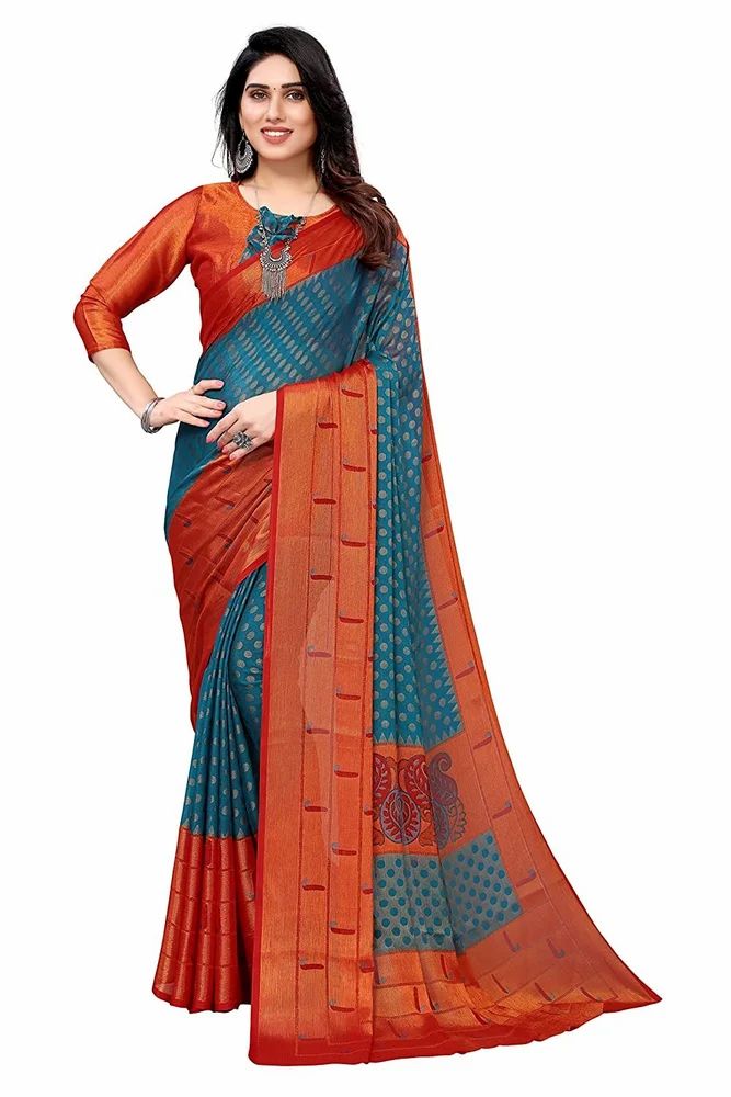 Toned Polka Dots Pattern Printed Chiffon Brasso  Saree