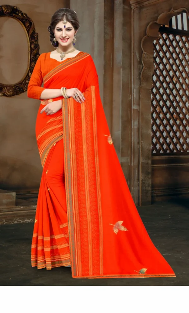 Saffron Silk Crepe Saree