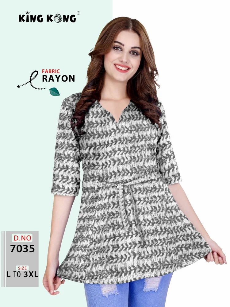 Chic Rayon V-Neck Top & Tunic - Vibrant Prints for Sizes L to 3XL