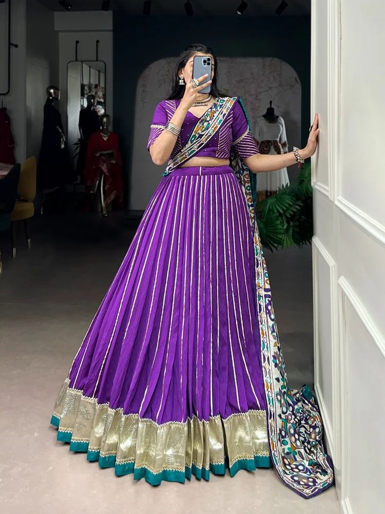 TRENDY CULTURE'S Pure Chanderi Lehenga Choli with Zari Weaving and Embossed Design
