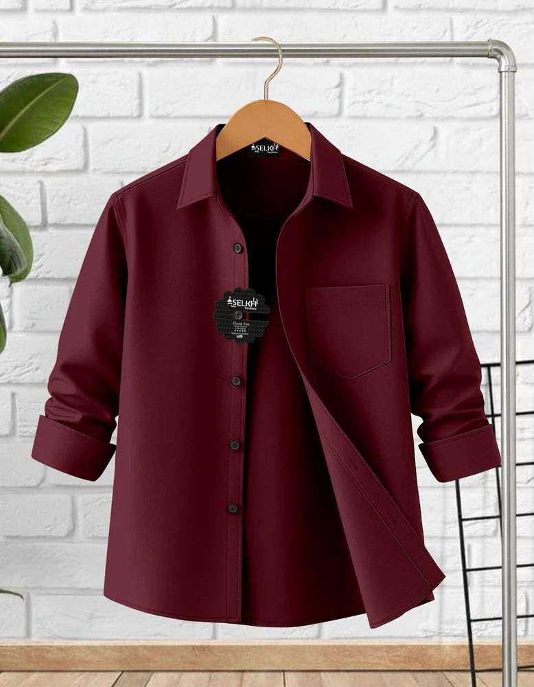 Maroon Men Plain Cotton Shirt