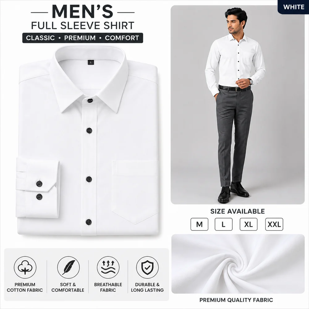 Men's White Plain Cotton Shirt