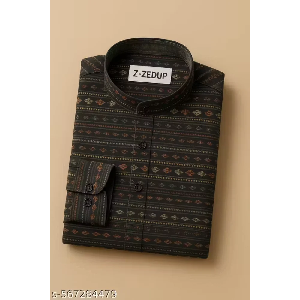 Men Brown Cotton Blend Short Kurta