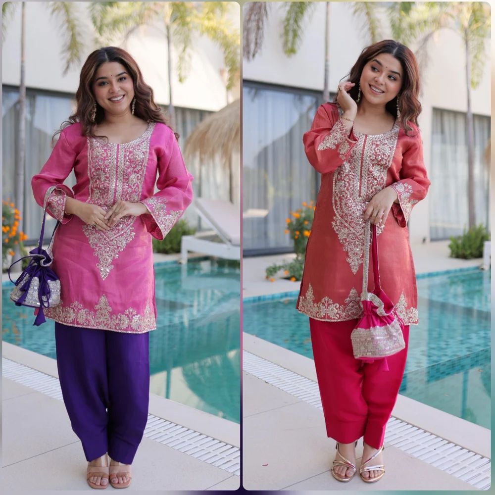 designer Sequins & Coding Zari Embroidered work kurti with salwar pant and batwa