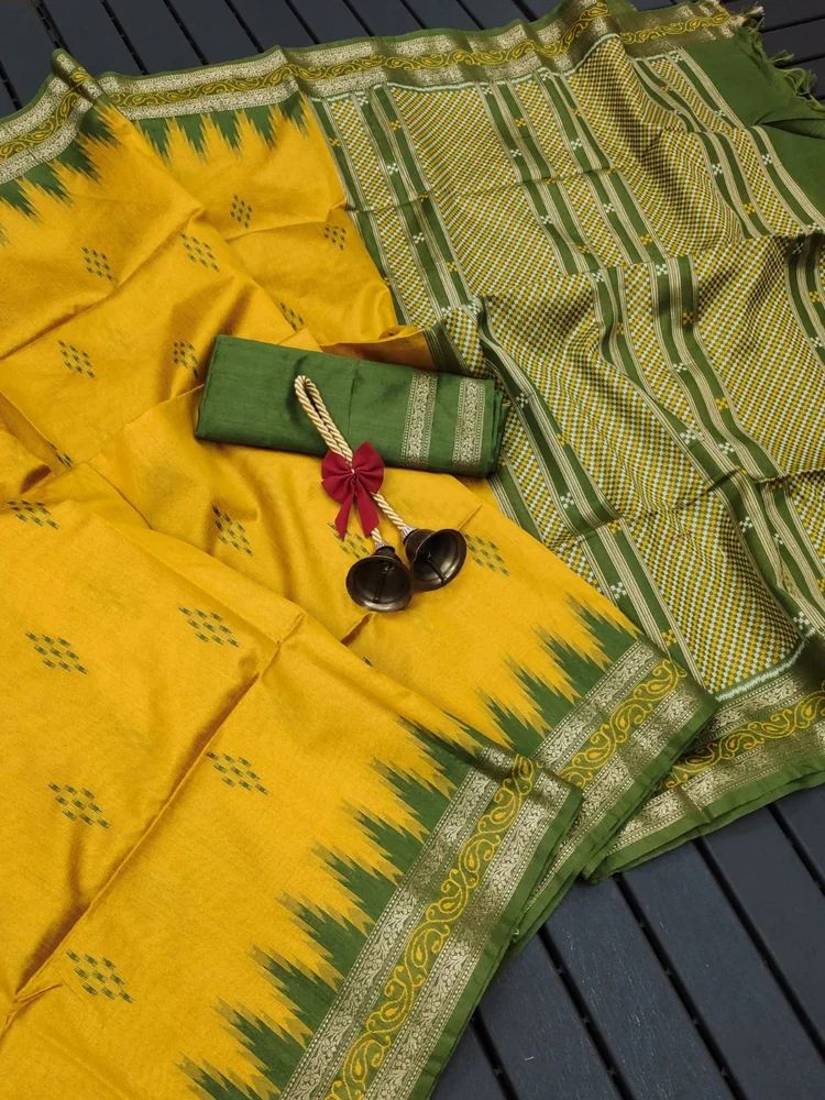 Soft Tussar Silk Saree with traditional colourfull weaving temple border