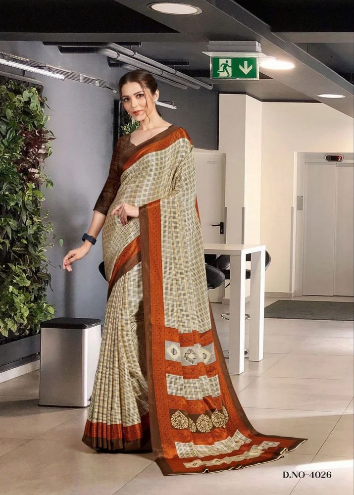 Block Print Teacher Uniform Sarees, 6.3 m (with blouse piece)