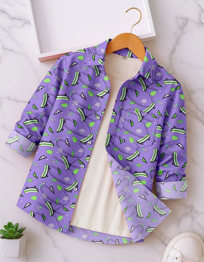 Indigo Boys Rayon Skateboard Print Shirt