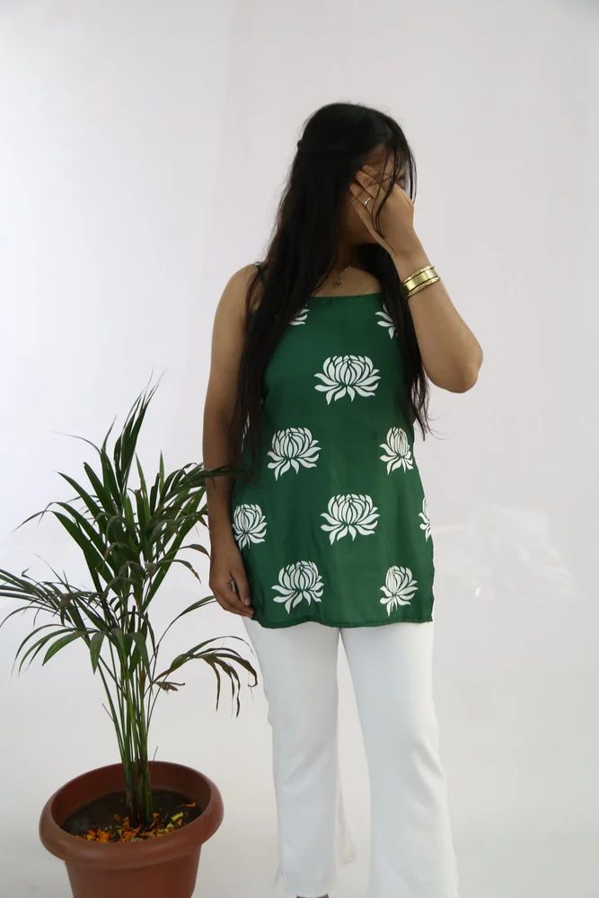 Green Printed Rayon Short Ladies Kurti