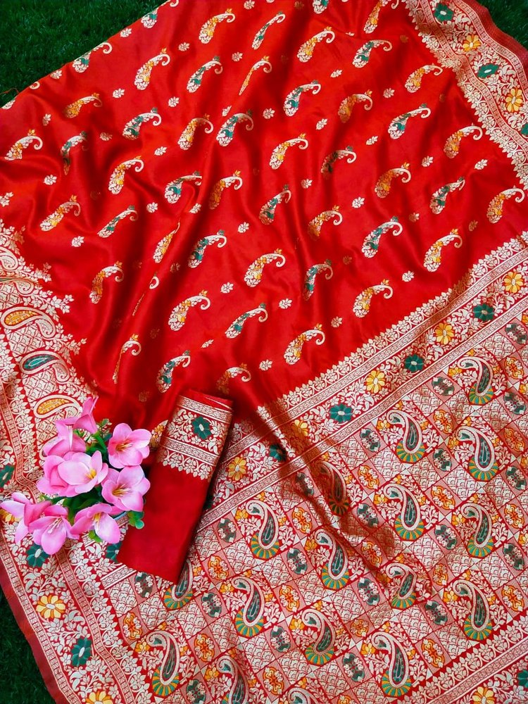 Stylish Lichi Silk Meenakari Weaving Saree