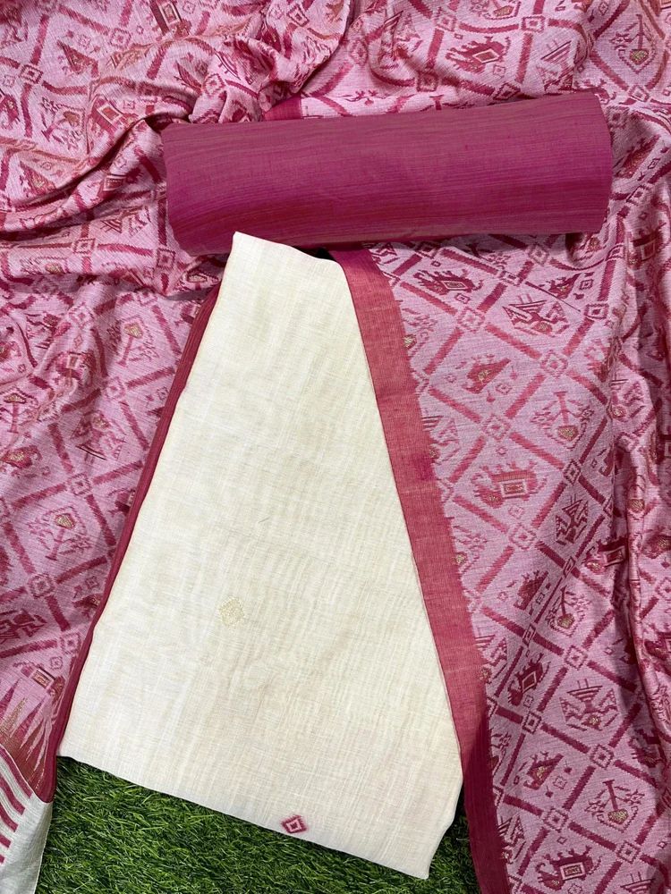 PURE MUGA COTTON WITH UNIQUE TEMPLE WEAVING UNSTITCHED DRESS