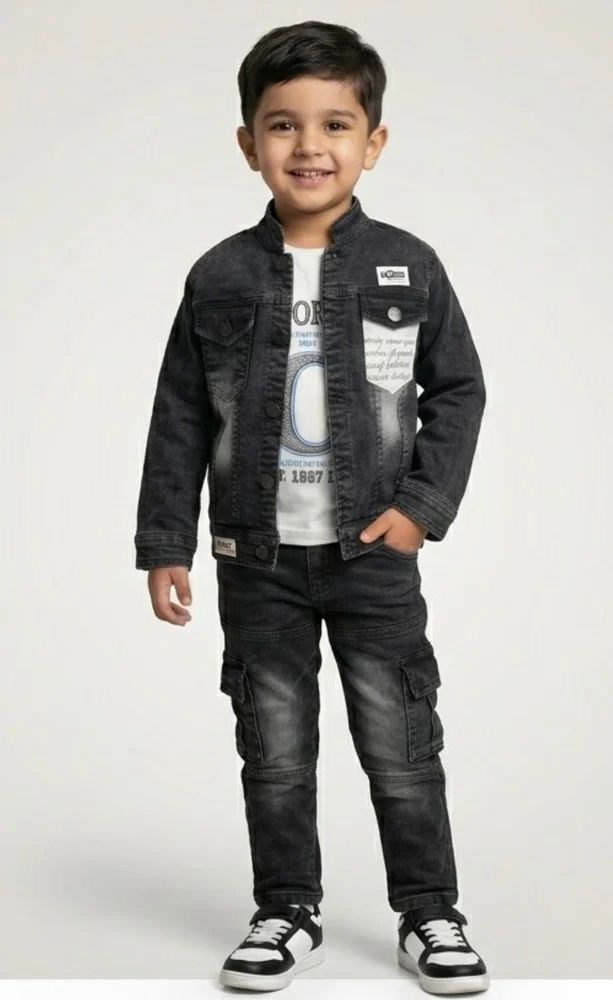 Kids Denim Jacket With T Shirt Combo