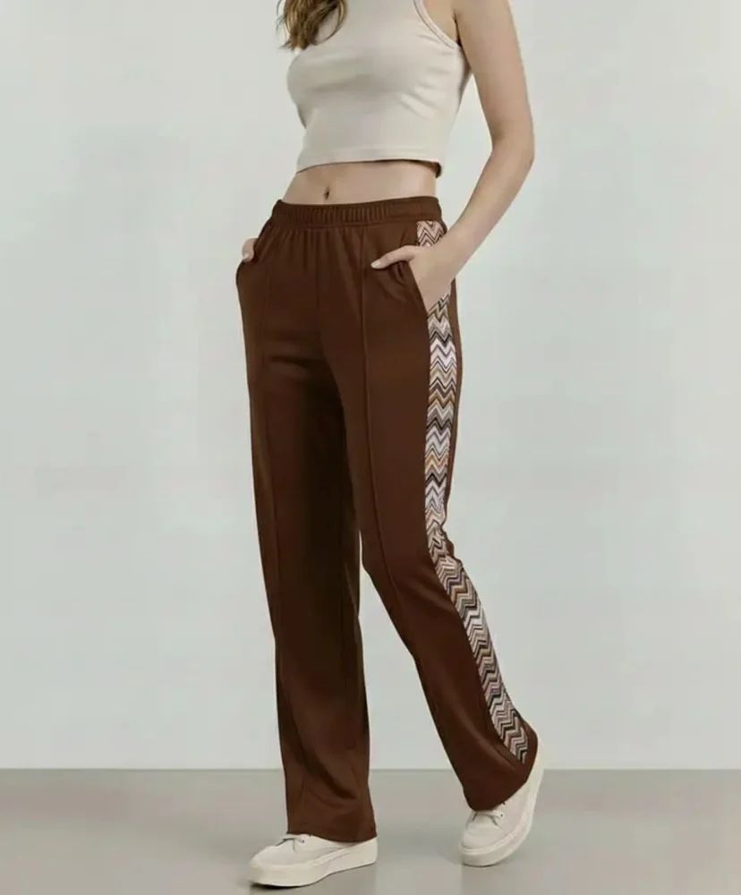 Brown Ladies Printed Lycra Track Pants