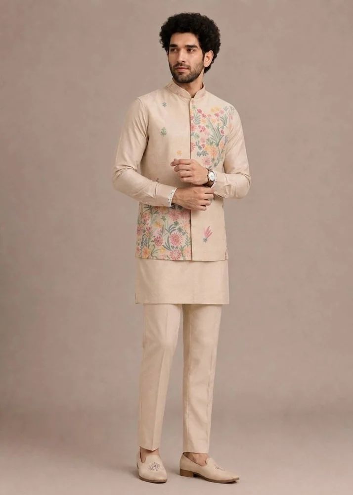 trendy culture's Premium Roman Silk mens's kurta, pant and nehru jacket - factory price