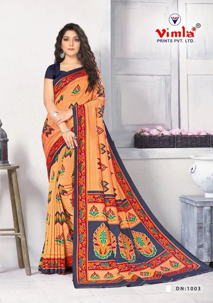 Vimla Prints Orange Art Silk Uniform Saree