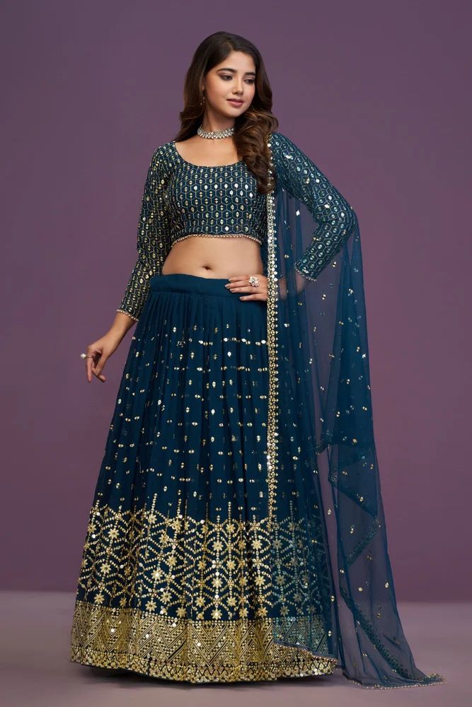 Exclusive Teal Blue Georgette Designer Lehenga Set - TRENDY CULTURE Manufacturer