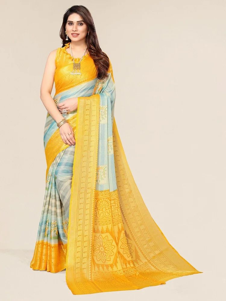 Leeza Store Lining-Floral Motifs Printed Soft Chiffon Brasso Saree
