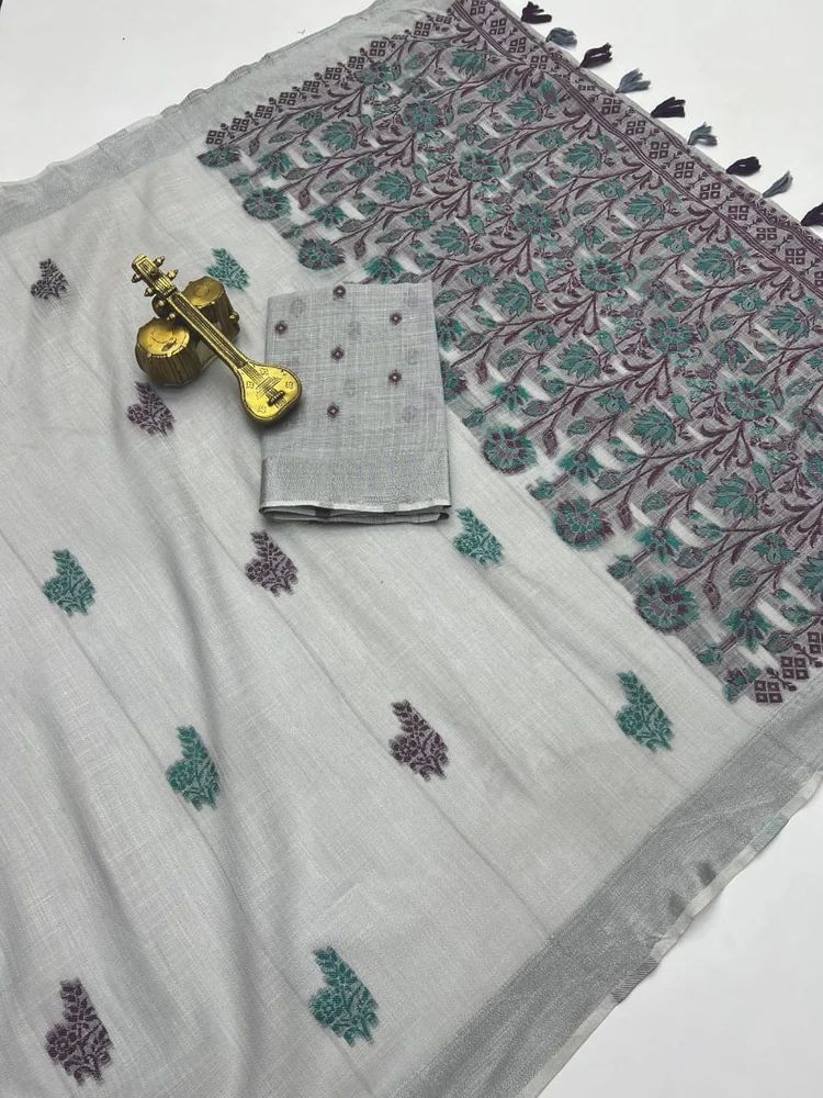 Pure Cotton Linen Jacquard Saree