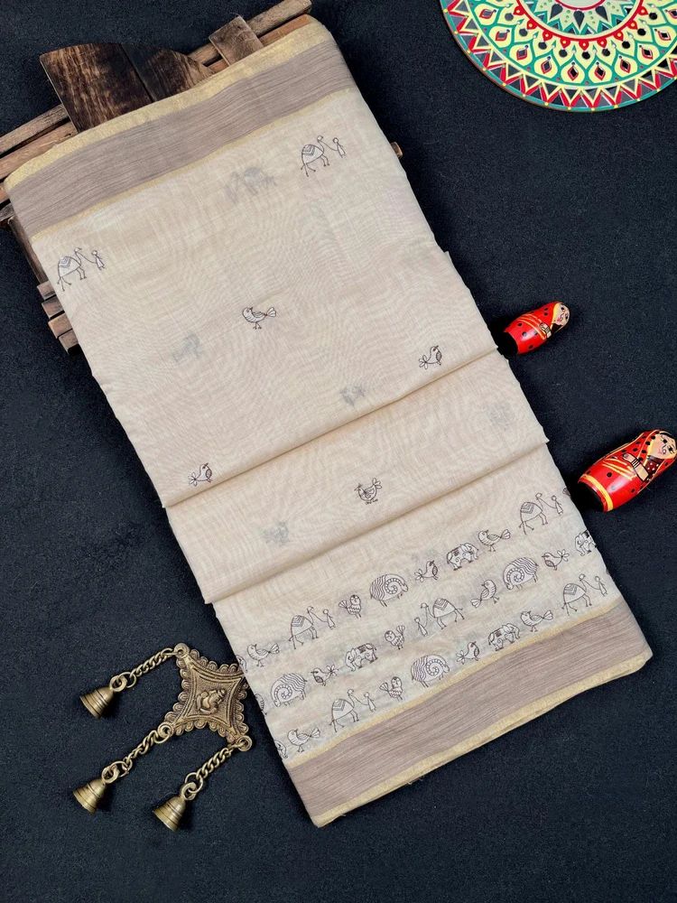 Khadi Tussar Embroidery Saree