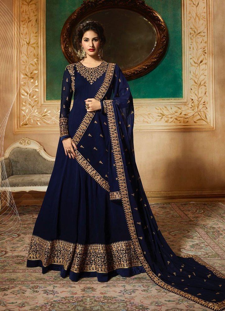 Havy Blue Pure Georgette Anarkali Suit