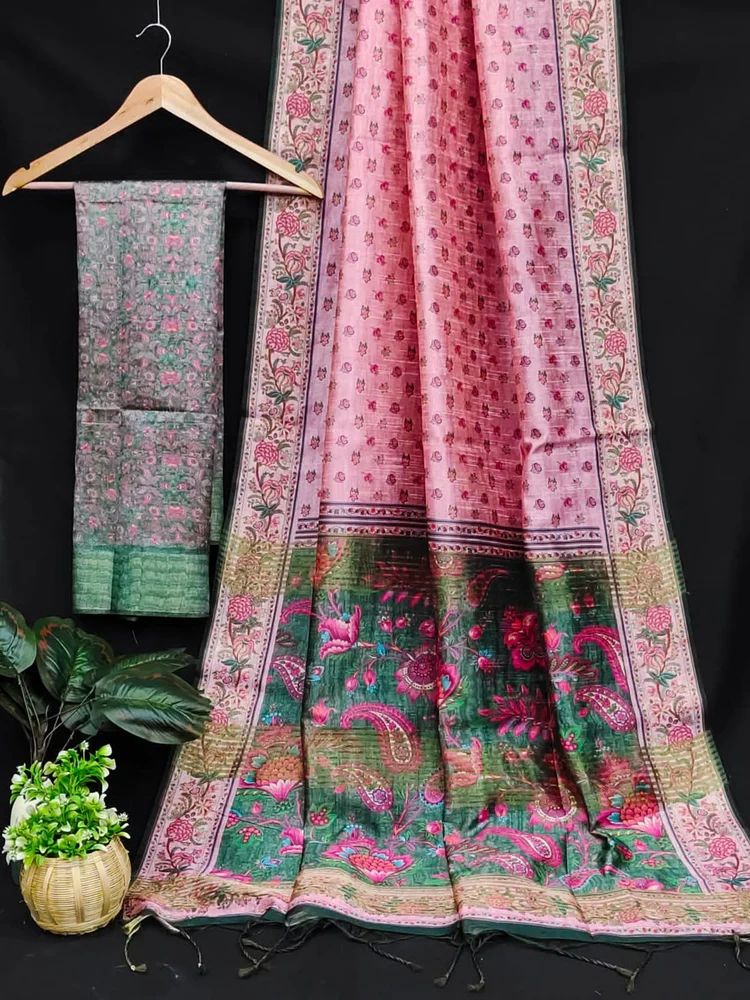 SOFT TUSSAR SILK SAREE WITH FLORAL PRINTED