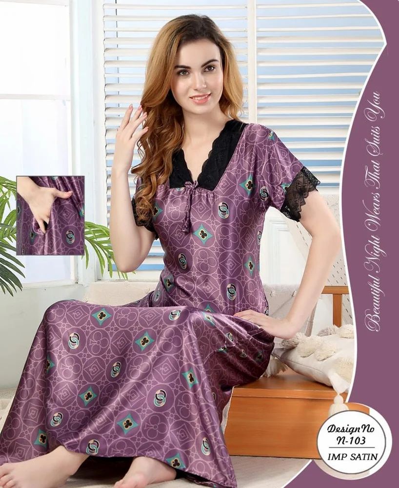 1 Piece (Gown) Imported Women Satin Nighty