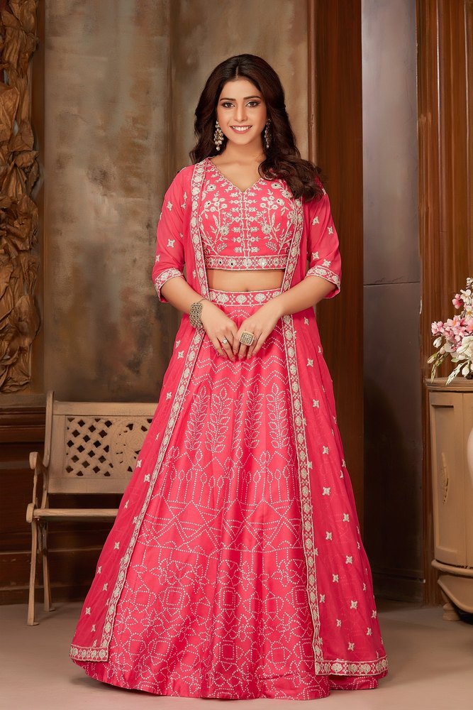 Ladies Embroidered Long Shrug Lehenga Choli