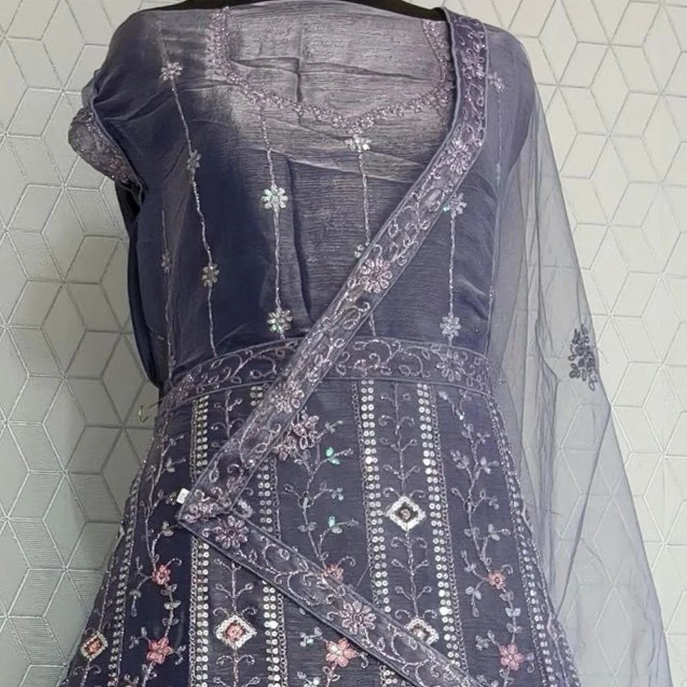 Silk Chiffon Embroidered Partywear Lehenga