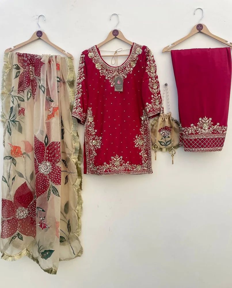 Embroidery top plazzo dupatta