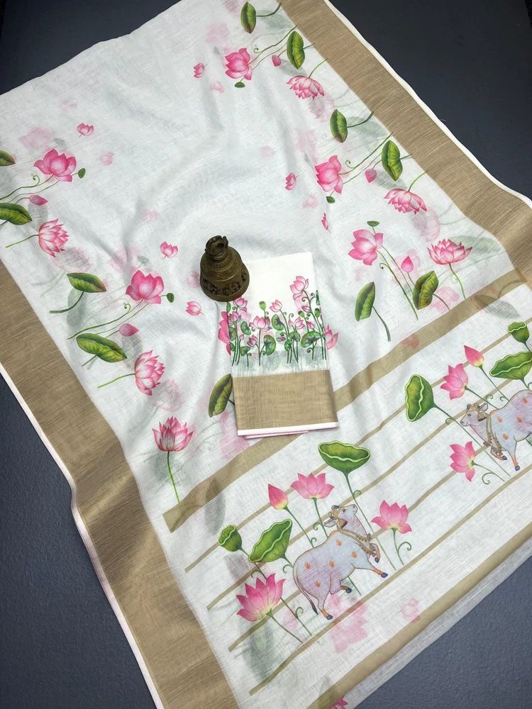 Digital Print Linen Sarees