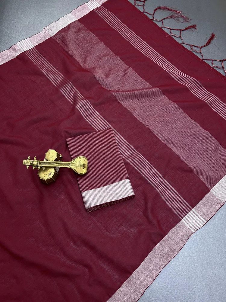 Pure Cotton Linen Solid Pattern Saree