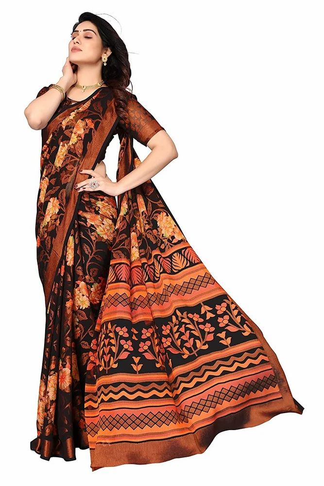 Two Toned Floral Printed Soft Chiffon Brasso Saree