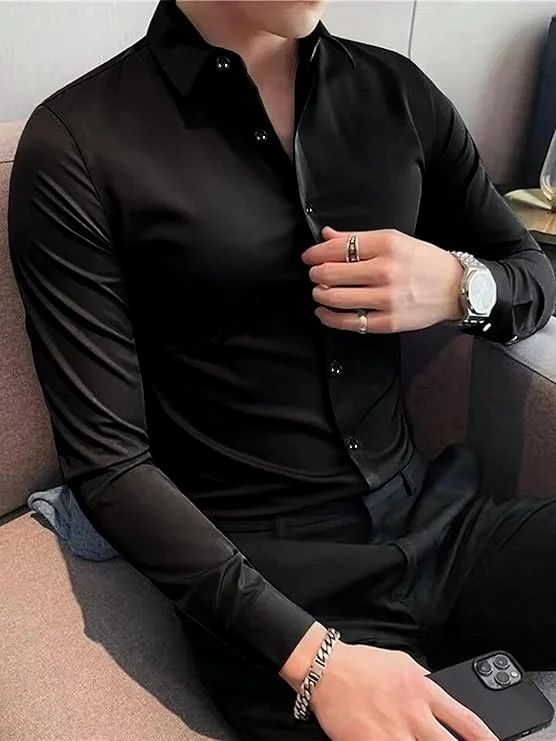 Mens Black Plain Cotton Shirt