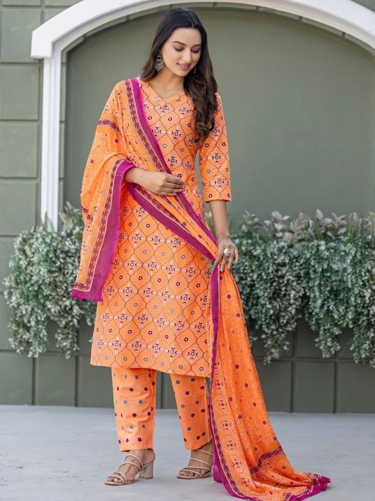 Cotton Floral Printed Cotton Suit Set for Daily Wea