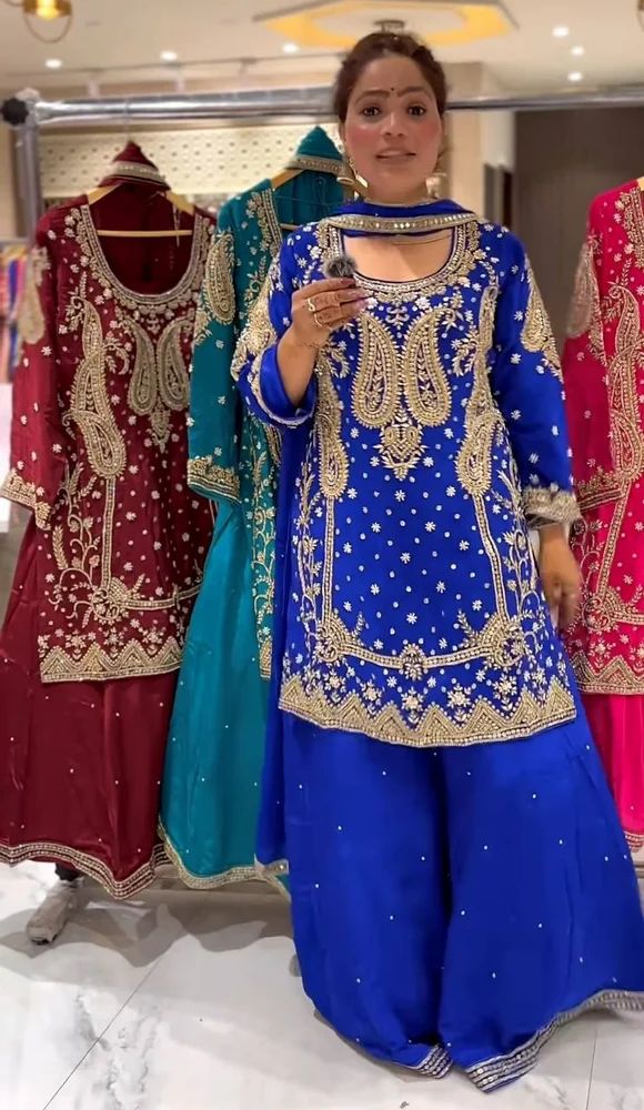 Chinon Silk Embroidery Sharara Suit Set