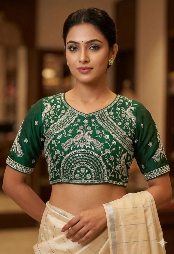 Malai Satin Embroidered Blouse Pieces, Width (Panna): 112 cm (44 in)