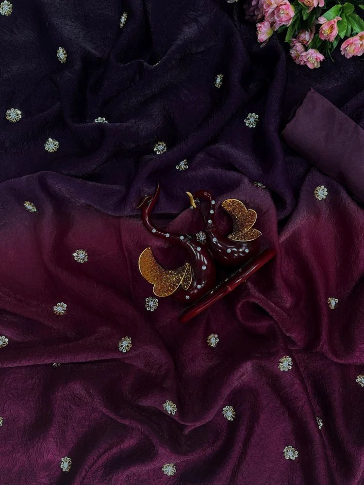 PURE FRENDY CRUSH WITH SHADED COLOR SEQUINS WORK SAREE AT WHOLESALE PRICE
