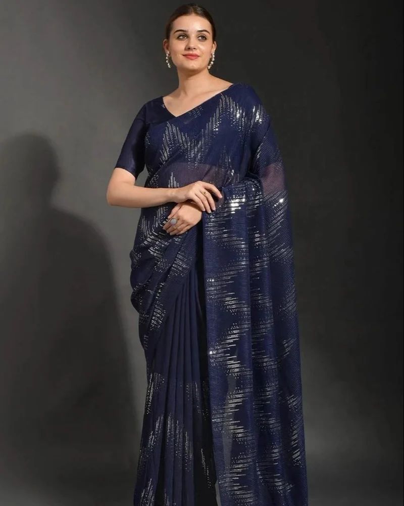 Blue Designer Georgette Sarees, Casual Wear