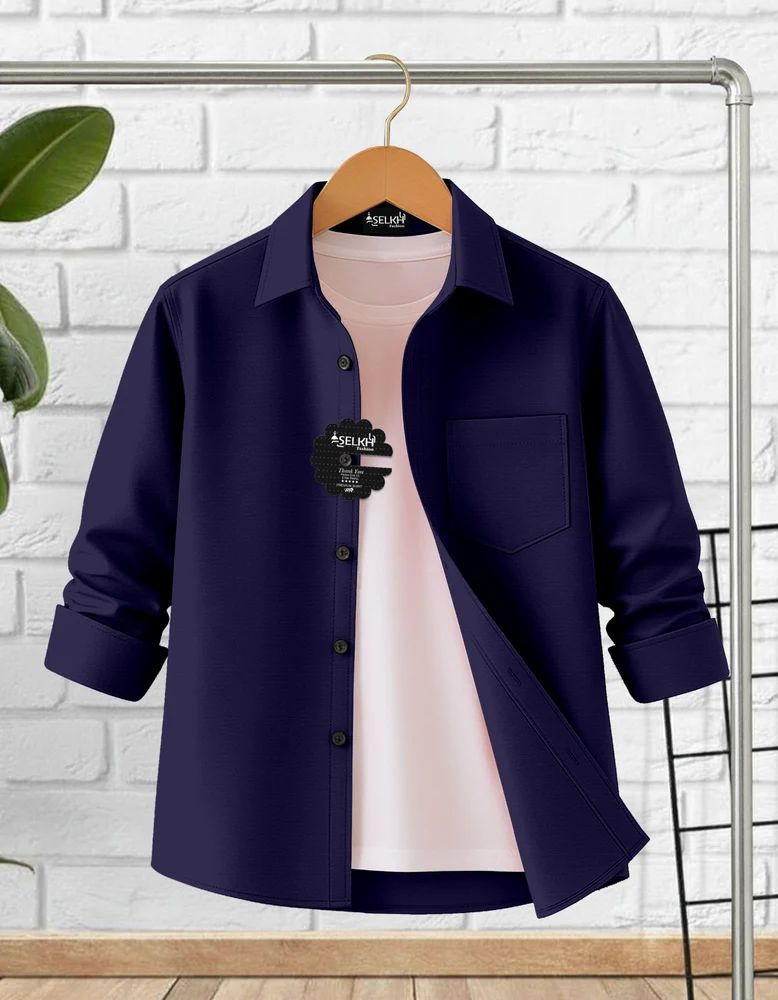 Blue Men Plain Cotton Shirt