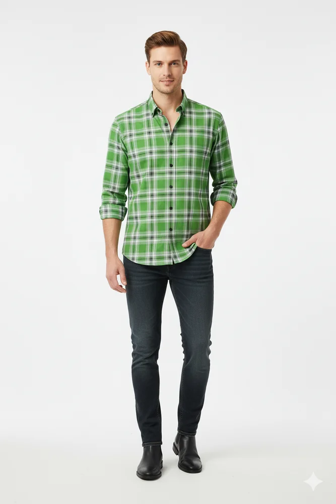 Green Cotton Check Shirt