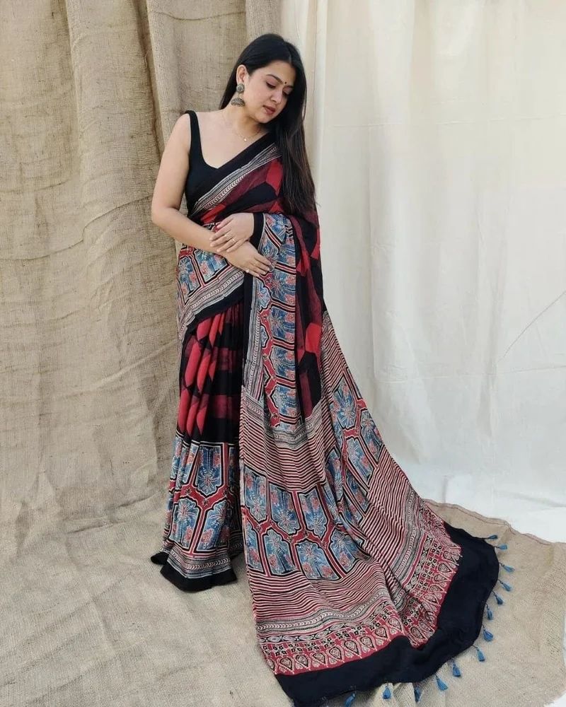 Ajrakh Modal Silk Saree
