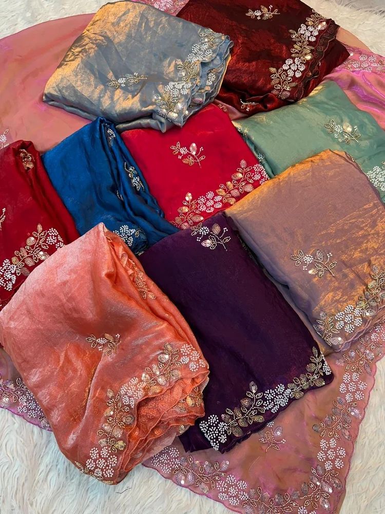 designer Space Silk Saree With Fancy Sequence beads Handwork