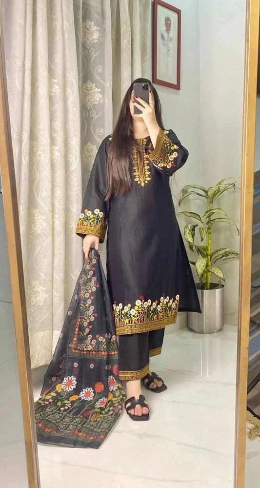 Designer Wear Exclusive Embroidered Top with Plazzo & Dupatta Set