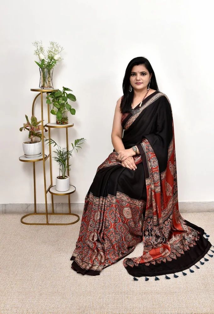 Ajrakh Print Model Silk Saree