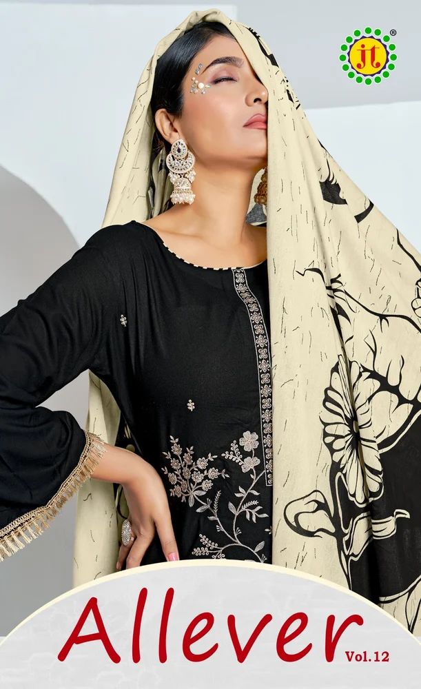 JT ALLEVER 12 RAYON WITH SEQUENCE EMBROIDERY WORK DRESS MATERIAL AT WHOLESALE PRICE