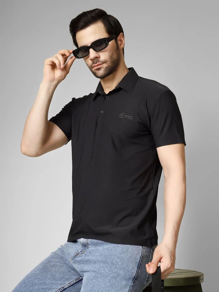 Nylon Black Polo T Shirt