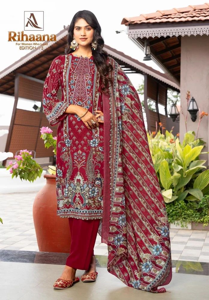 ALOK RIHAANA-13 PURE CAMBRIC COTTON PAKISTANI PRINTED DRESS MATERIAL AT WHOLESALE PRICE