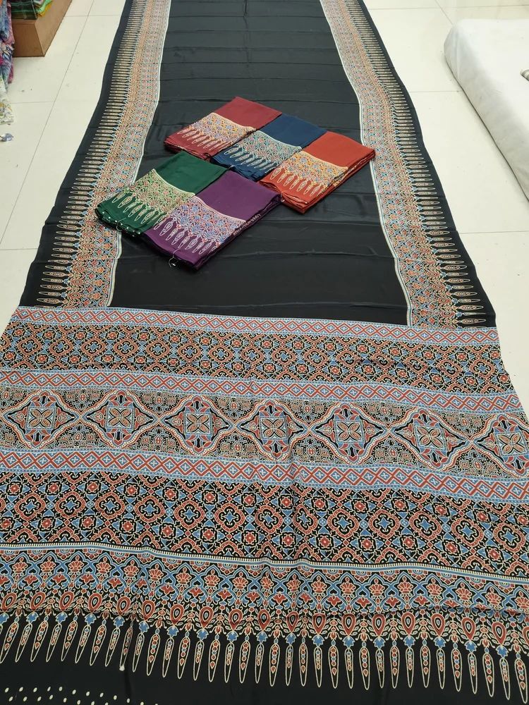 Ajrakh Printed Crepe Saree