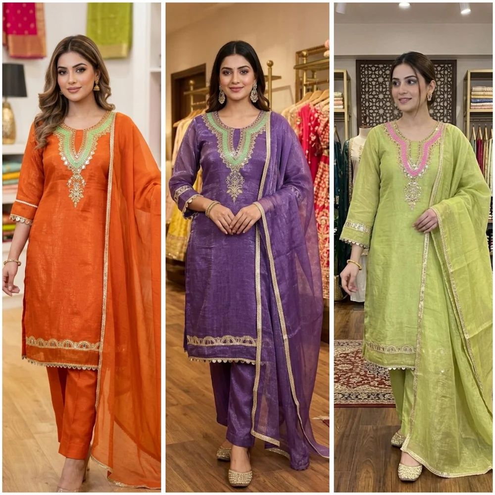 designer sequence embroidery real mirror work kurti with pant and dupatta