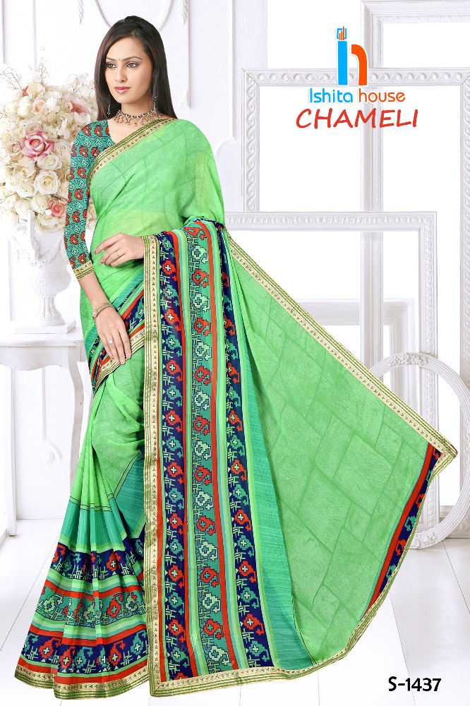 ishita House Georgette Chameli Catlog Printed Saree, With blouse piece, 5.5 m (separate blouse piece)