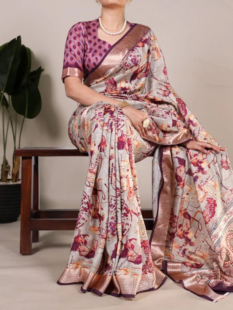 TUSSAR SILK WITH VISCOSE BORDER PRINTED SAREE AT WHOLESALE PRICE